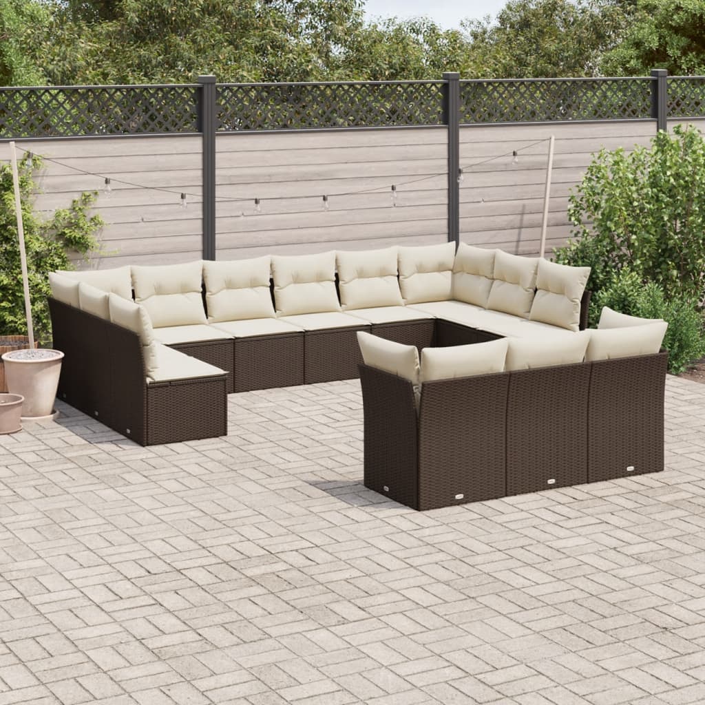 vidaXL 13-tlg. Garten-Sofagarnitur mit Kissen Braun Poly Rattan