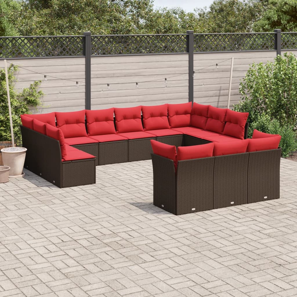 vidaXL 13-teiliges Gartensofa-Set mit Kissen, braun, Polyrattan