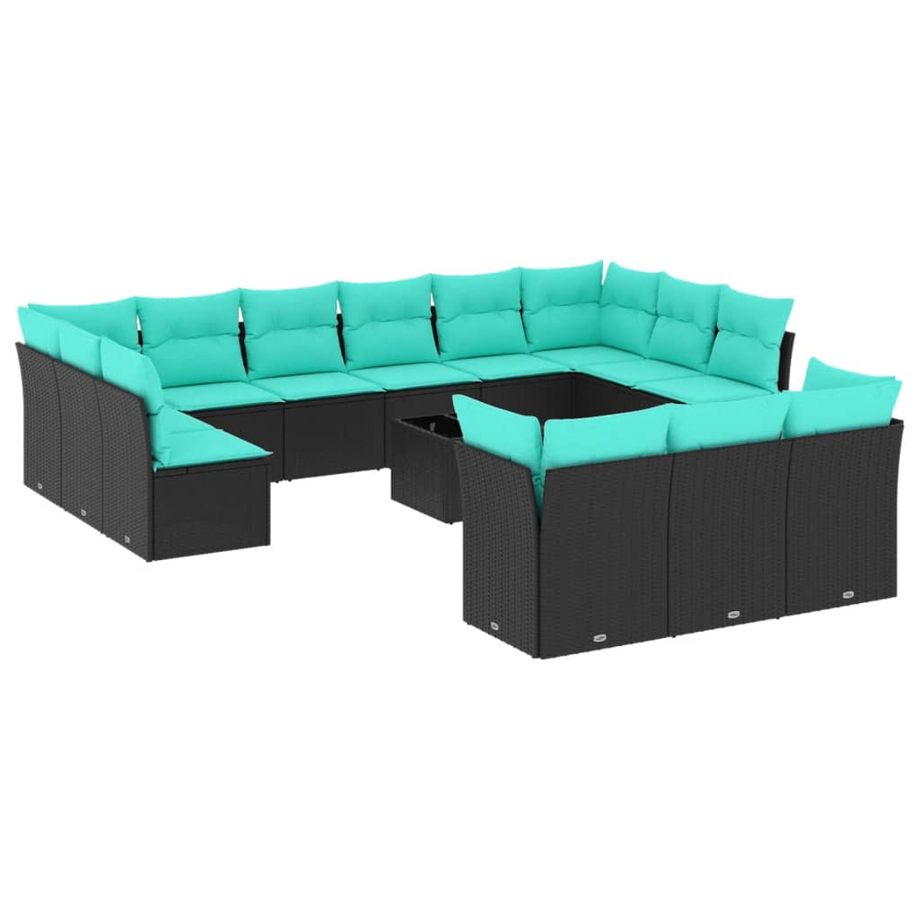 Thumbnail - vidaXL 14-teiliges Gartensofa-Set mit Kissen, schwarzes Polyrattan