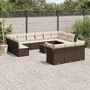 14 kosov Garden Sofa Set z blazinami Brown Poly Rattan