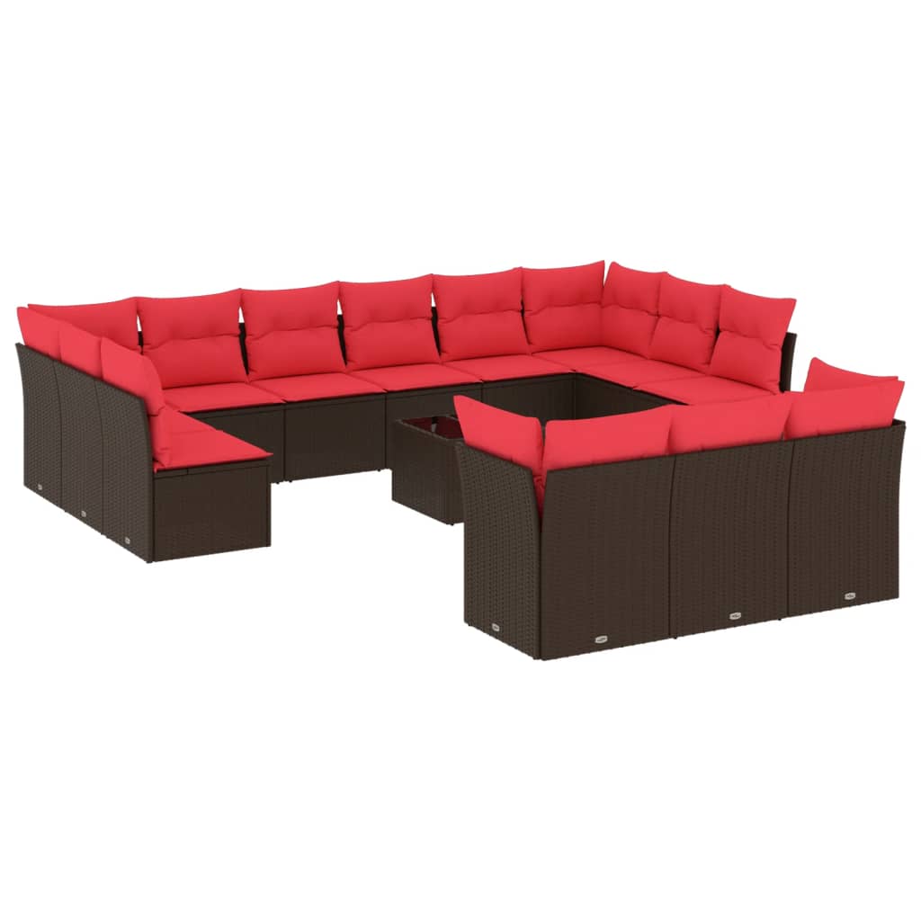 Thumbnail - vidaXL 14-teiliges Gartensofa-Set mit Kissen, braun, Polyrattan