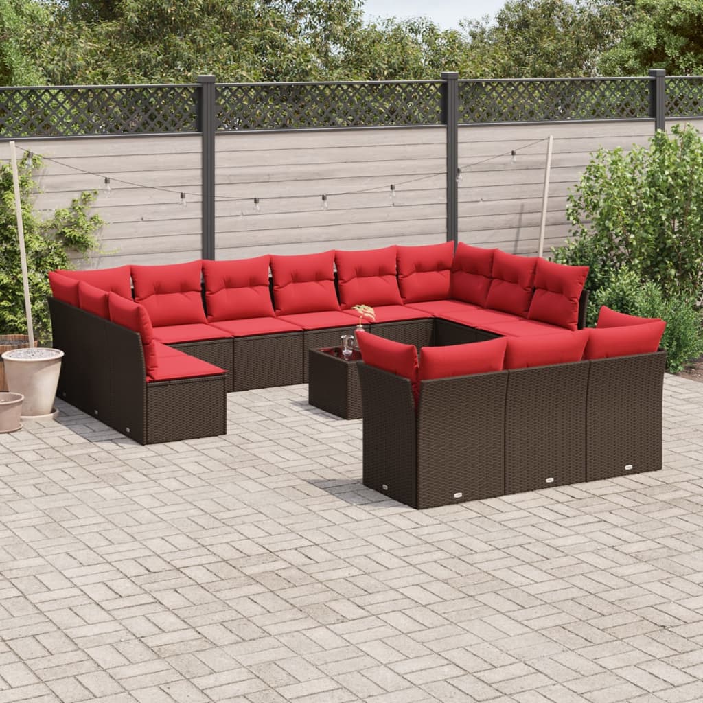 vidaXL 14-teiliges Gartensofa-Set mit Kissen, braun, Polyrattan