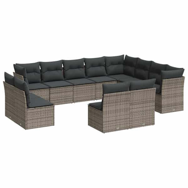 vidaXL 12-osaline aiadiivani komplekt patjadega, hall, pol&uuml;rotang