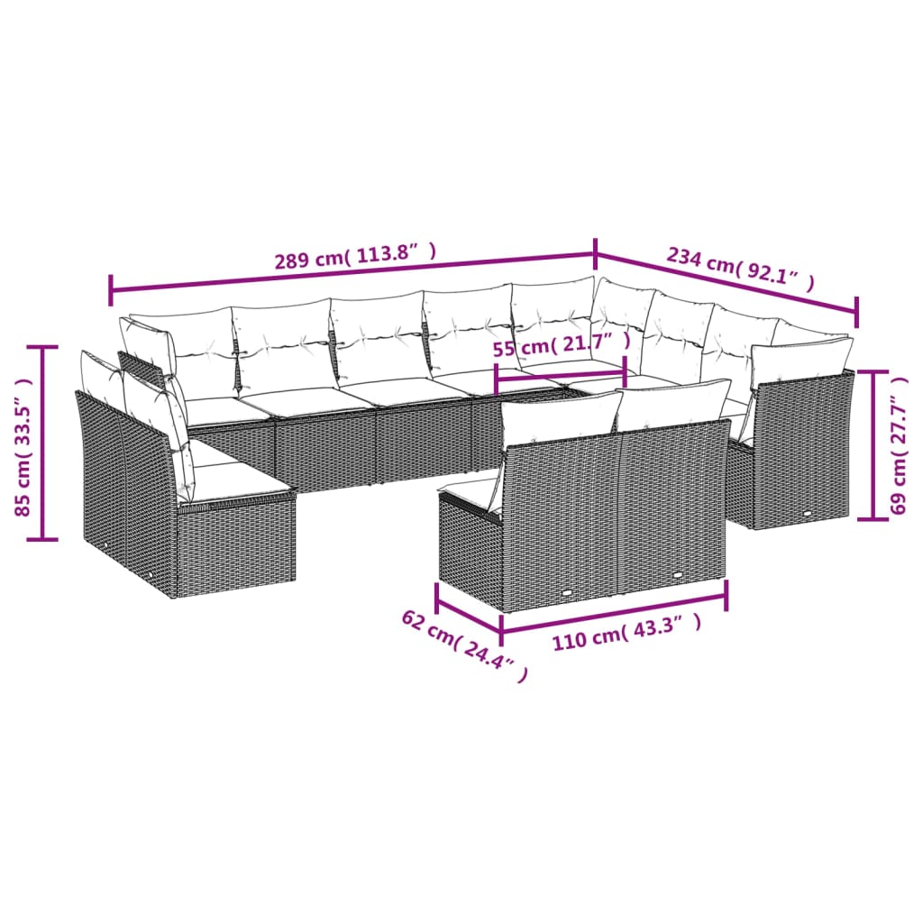 Set canapea de grădină cu perne, 12 piese, gri, poliratan 3218470 - imagine 3