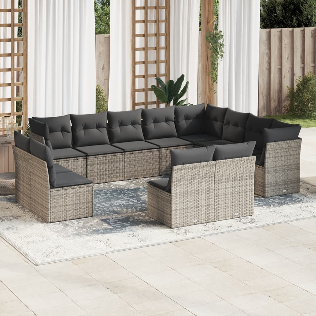 vidaXL 12-tlg. Garten-Sofagarnitur mit Kissen Grau Poly Rattan