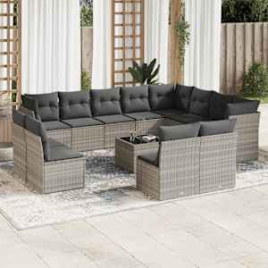 Vrtna sedežna garnitura 13-delna z blazinami siv poli ratan