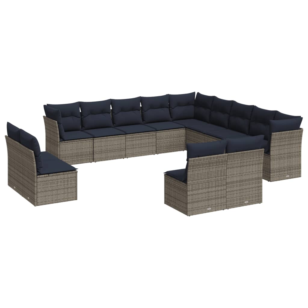 Thumbnail - vidaXL 13-teiliges Gartensofa-Set mit Kissen, grau, Polyrattan