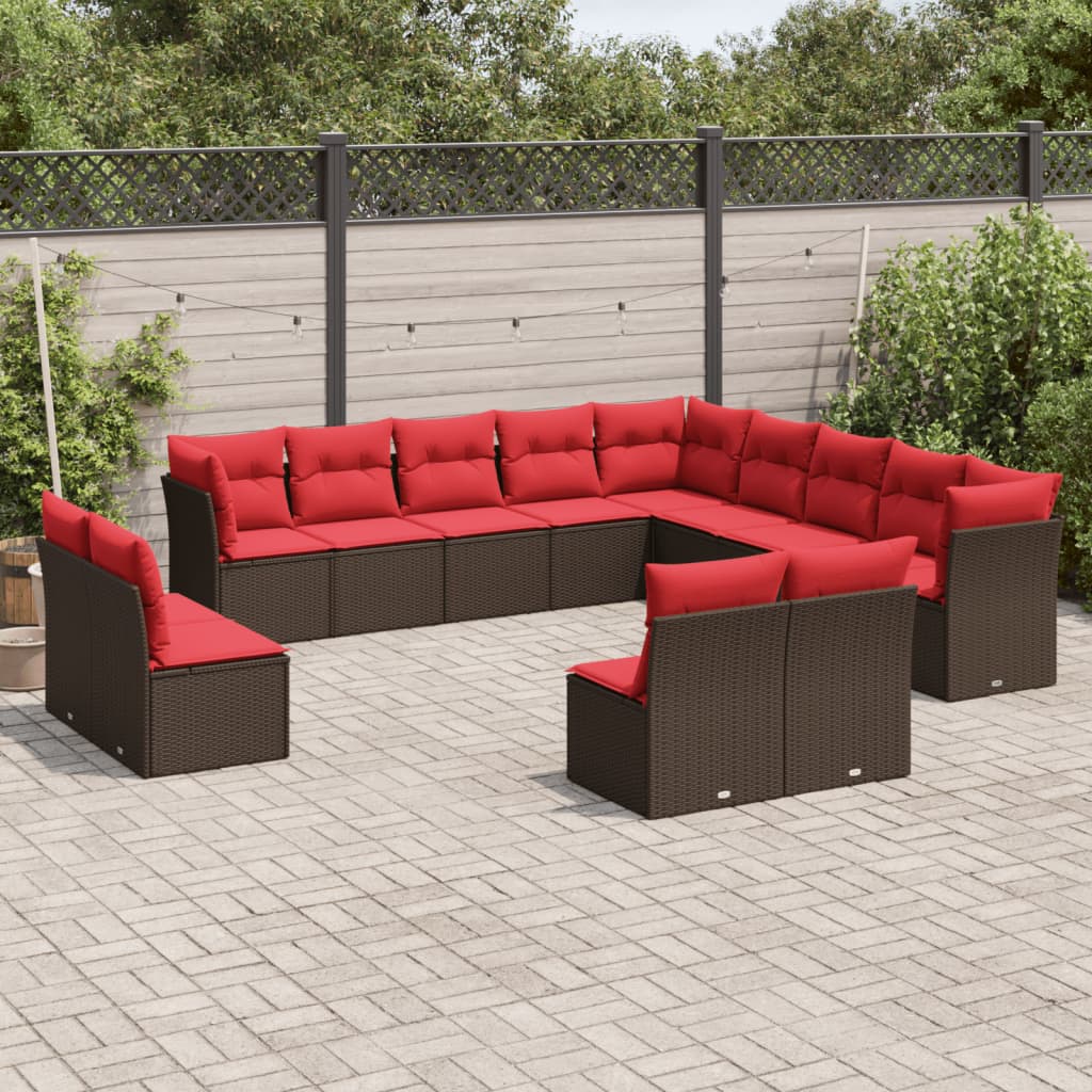 vidaXL 13-teiliges Gartensofa-Set mit Kissen, braun, Polyrattan