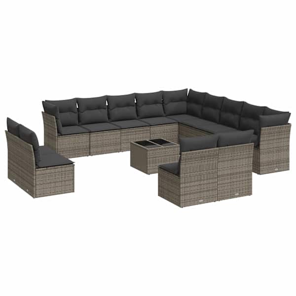 vidaXL 14-osaline aiadiivani komplekt patjadega, hall, pol&uuml;rotang