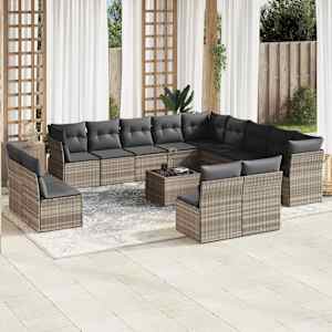 Vrtna sedežna garnitura 14-delna z blazinami siv poli ratan