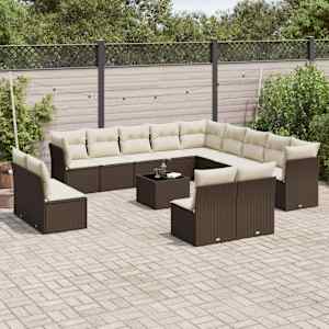 14 kosov Garden Sofa Set z blazinami Brown Poly Rattan