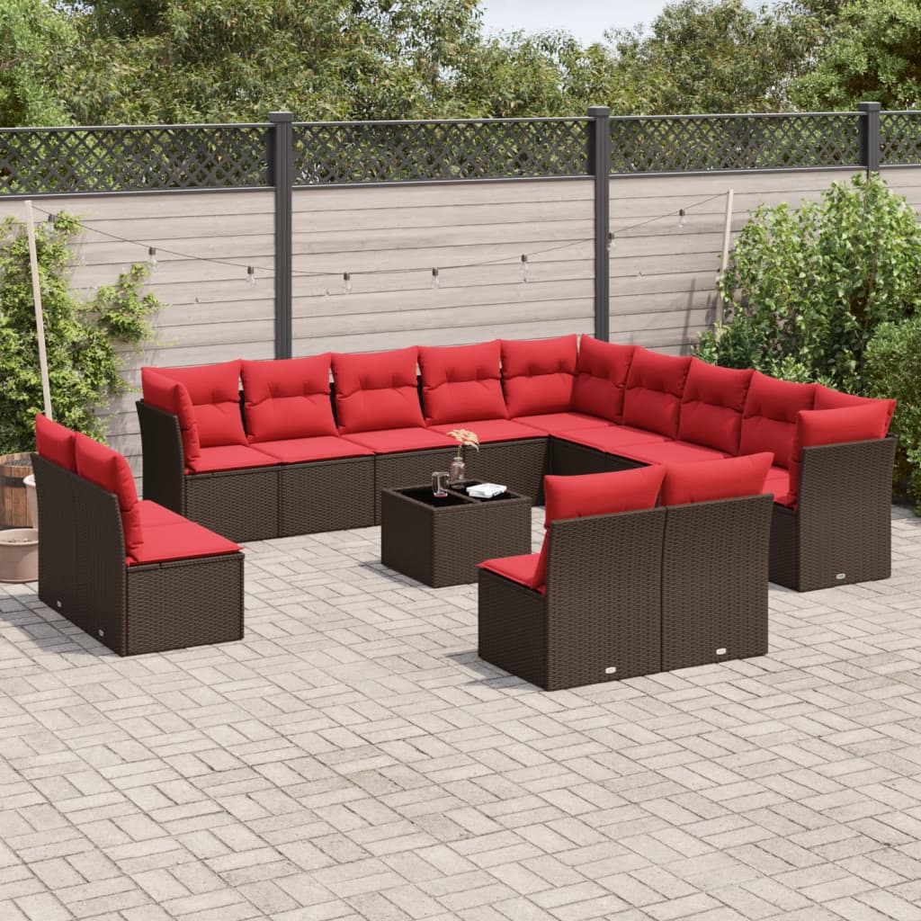 vidaXL 14-teiliges Gartensofa-Set mit Kissen, braun, Polyrattan