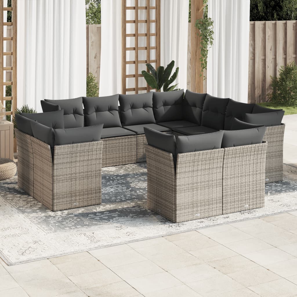 vidaXL 11-tlg. Garten-Sofagarnitur mit Kissen Grau Poly Rattan