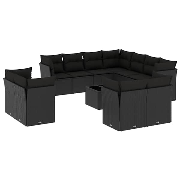 vidaXL 12-osaline aiadiivani komplekt patjadega, must, pol&uuml;rotang