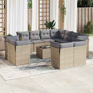 Vrtna sedežna garnitura 12-delna z blazinami bež poli ratan