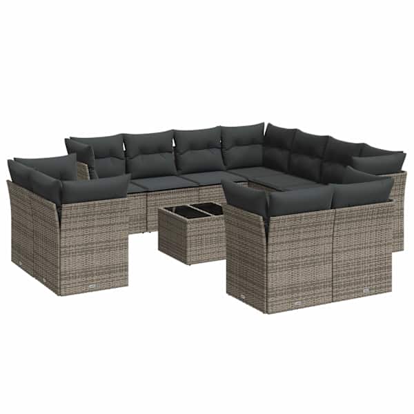 vidaXL 12-osaline aiadiivani komplekt patjadega, hall, pol&uuml;rotang