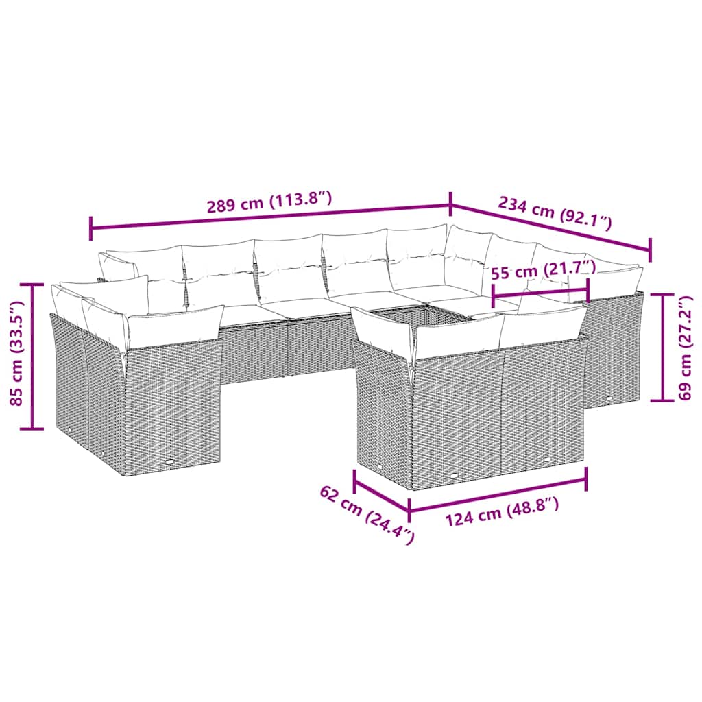 vidaXL 12-delige Loungeset met kussens poly rattan bruin afbeelding