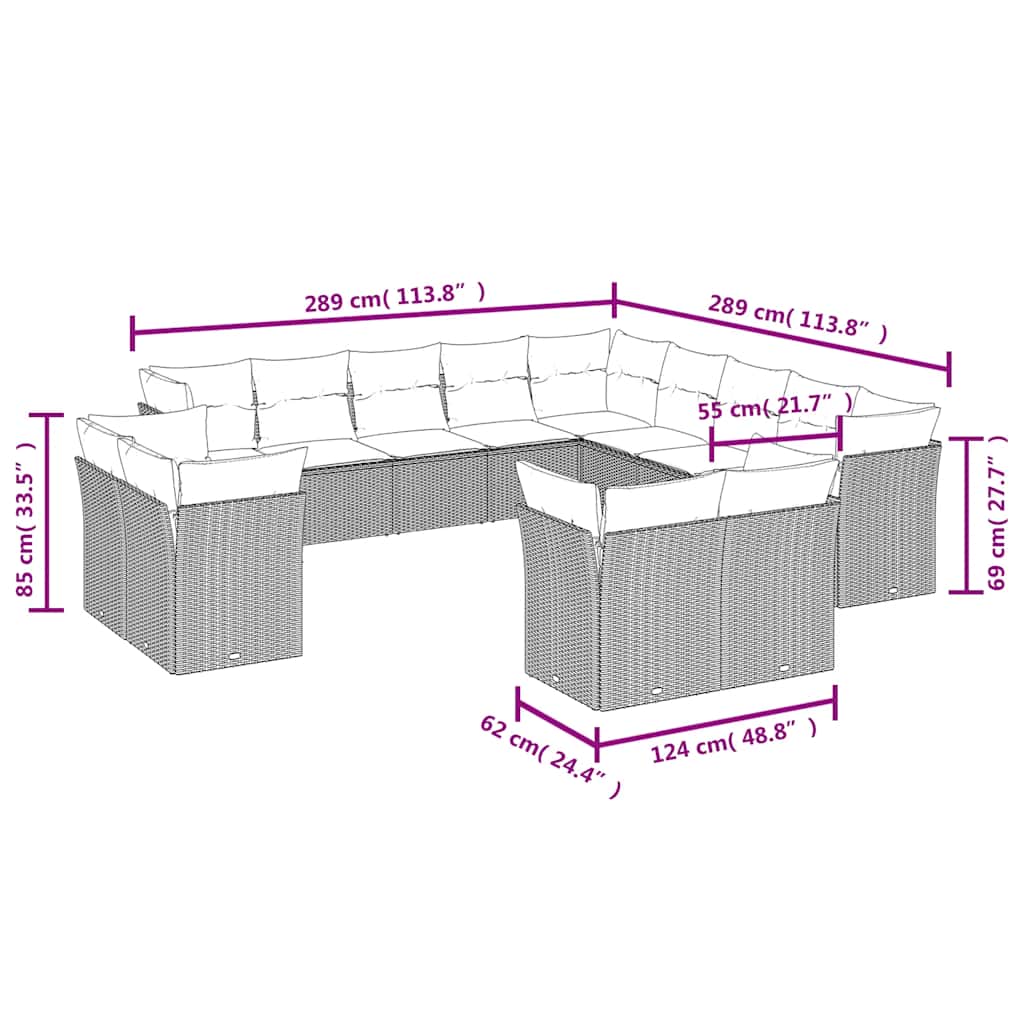 Set mobilier de grădină cu perne, 13 piese, negru, poliratan 3218545 - imagine 3