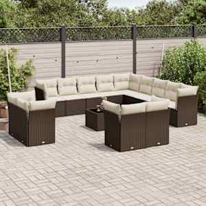 14 kosov Garden Sofa Set z blazinami Brown Poly Rattan
