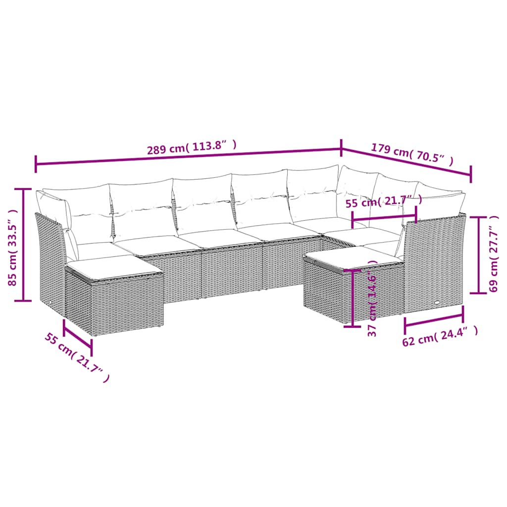 Set mobilier de grădină cu perne, 9 piese, negru, poliratan 3218565 - imagine 3
