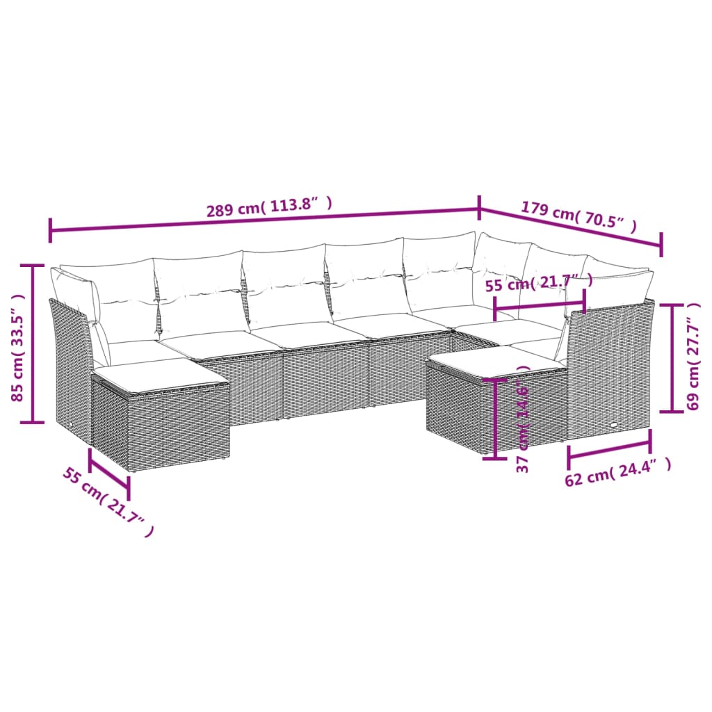 vidaXL 9-delige Loungeset met kussens poly rattan zwart afbeelding