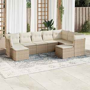 Vrtna garnitura 9-delna z blazinami bež poli ratan