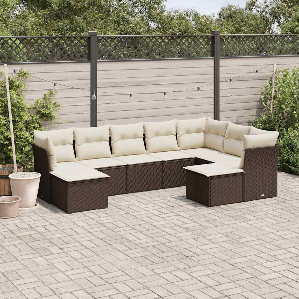 vidaXL Set canapele de grădină cu perne, 9 piese, maro, poliratan
