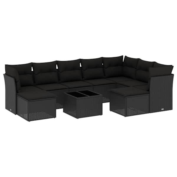 vidaXL 10-osaline aiadiivani komplekt patjadega, must, pol&uuml;rotang