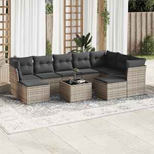 Vrtna sedežna garnitura 10-delna z blazinami siv poli ratan