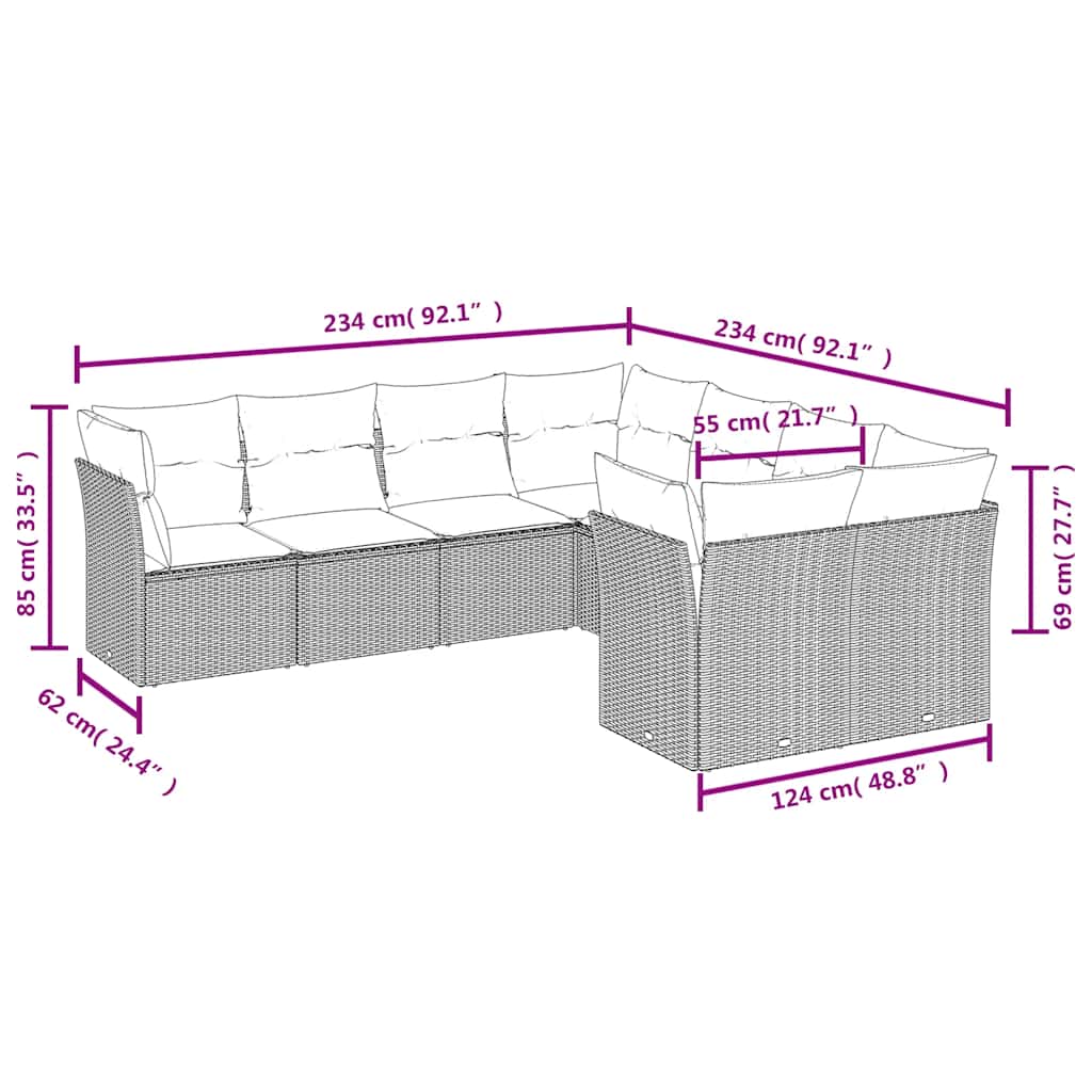 Set mobilier de grădină cu perne, 8 piese, negru, poliratan 3218585 - imagine 3