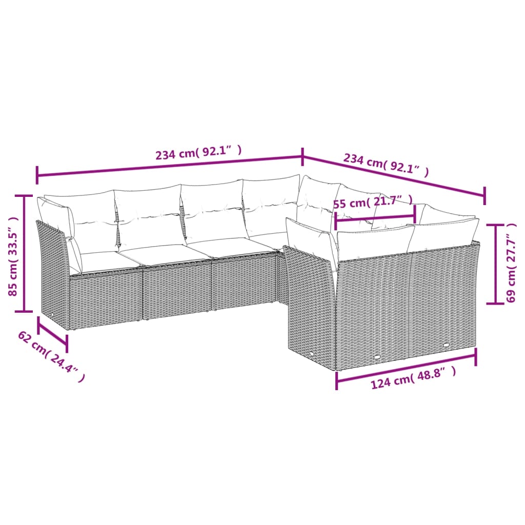 Set mobilier de grădină cu perne, 8 piese, negru, poliratan 3218586 - imagine 3