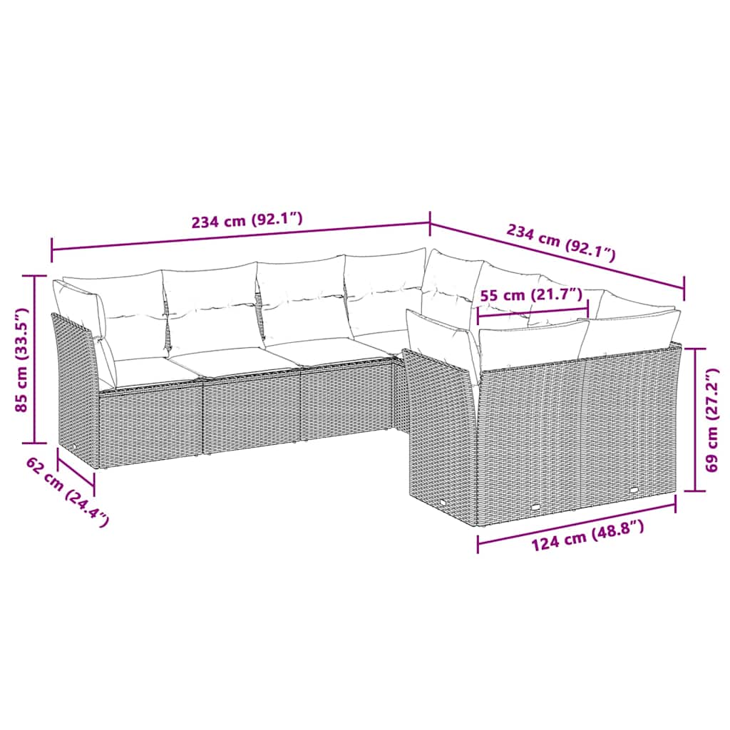vidaXL 8-delige Loungeset met kussens poly rattan lichtgrijs afbeelding