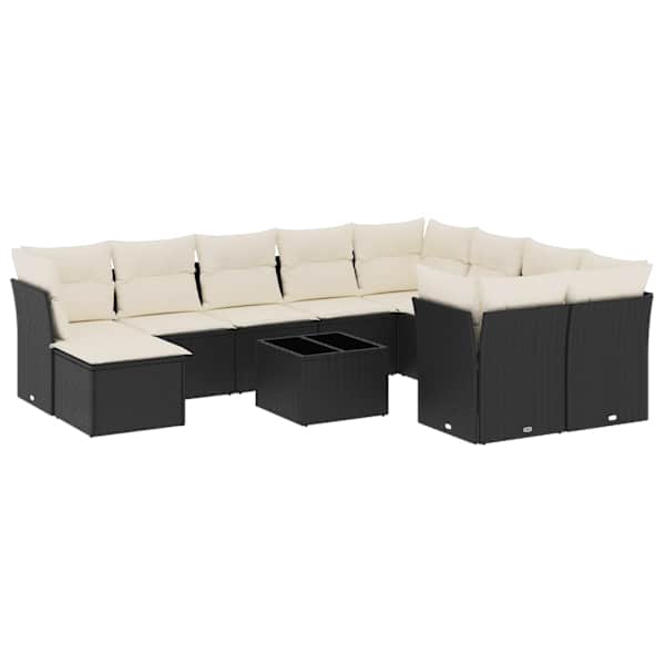 vidaXL 11-osaline aiadiivani komplekt patjadega, must, pol&uuml;rotang