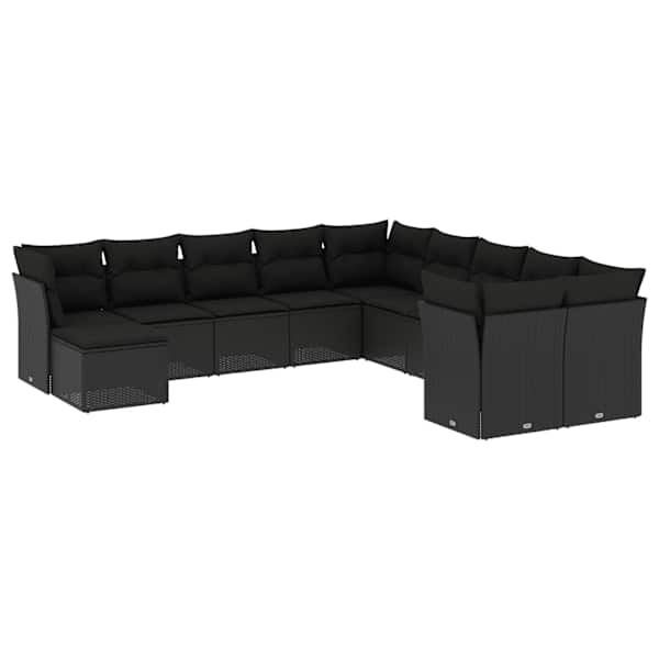 vidaXL 11-osaline aiadiivani komplekt patjadega, must, pol&uuml;rotang