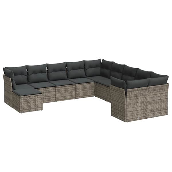 vidaXL 11-osaline aiadiivani komplekt patjadega, hall, pol&uuml;rotang
