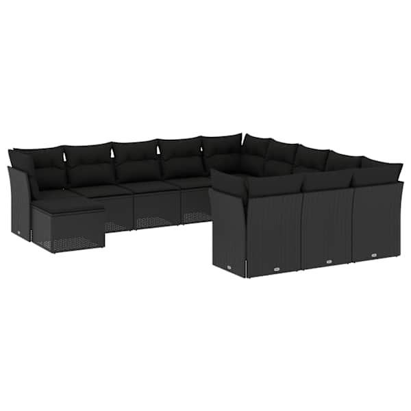 vidaXL 12-osaline aiadiivani komplekt patjadega, must, pol&uuml;rotang
