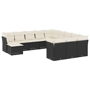 vidaXL 12-osaline aiadiivani komplekt patjadega, must, pol&uuml;rotang