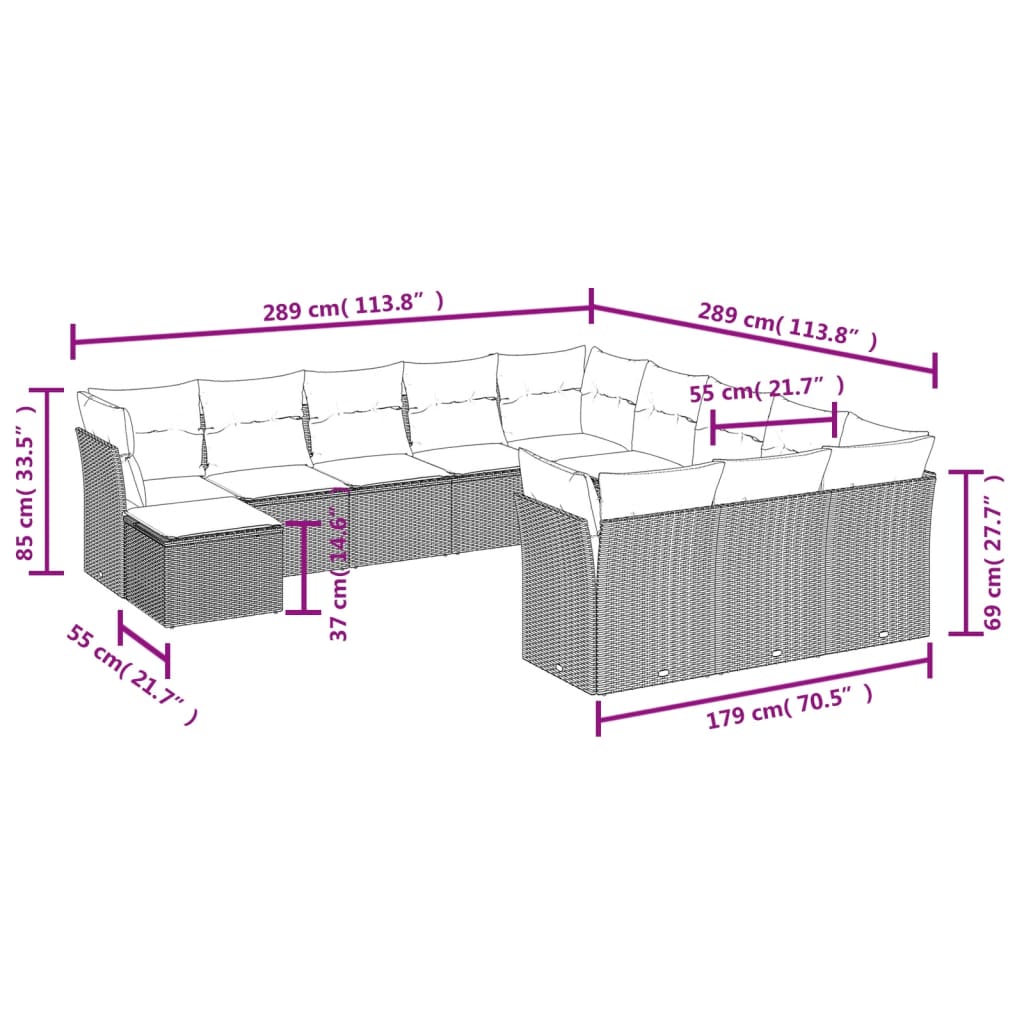 Set canapele de grădină, 12 piese, cu perne, negru, poliratan 3218626 - imagine 3