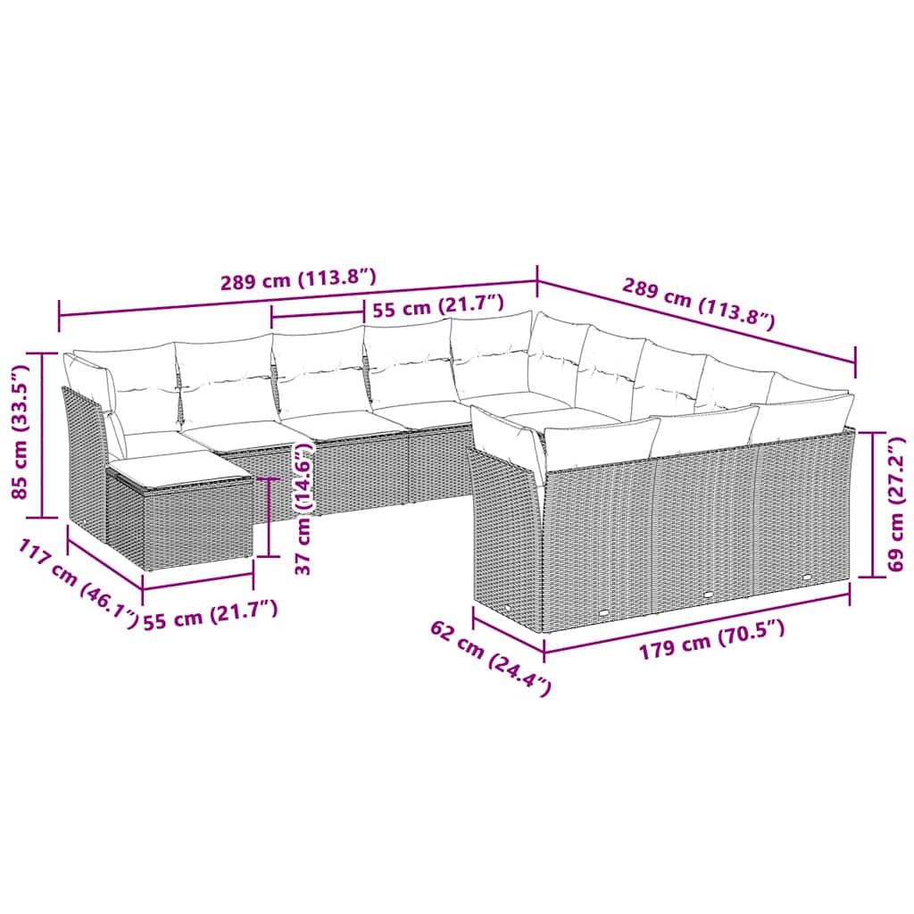 Set canapele de grădină cu perne, 12piese gri deschis poliratan 3218632 - imagine 3