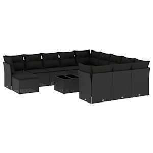 13dílný zahradní sedací souprava s poduškami černý polyratan - obrázek 2