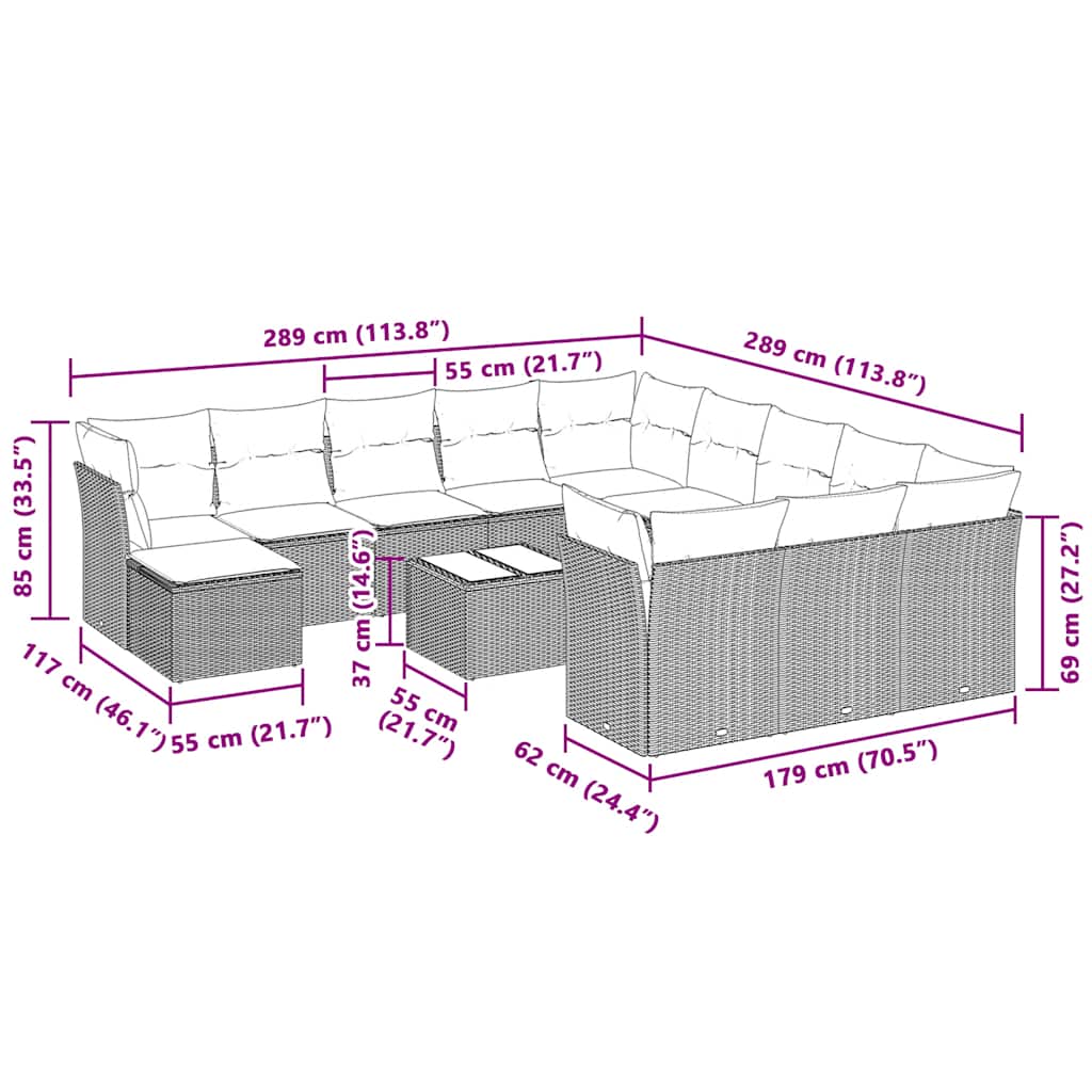 Set canapele de grădină cu perne, 13piese gri deschis poliratan 3218642 - imagine 3