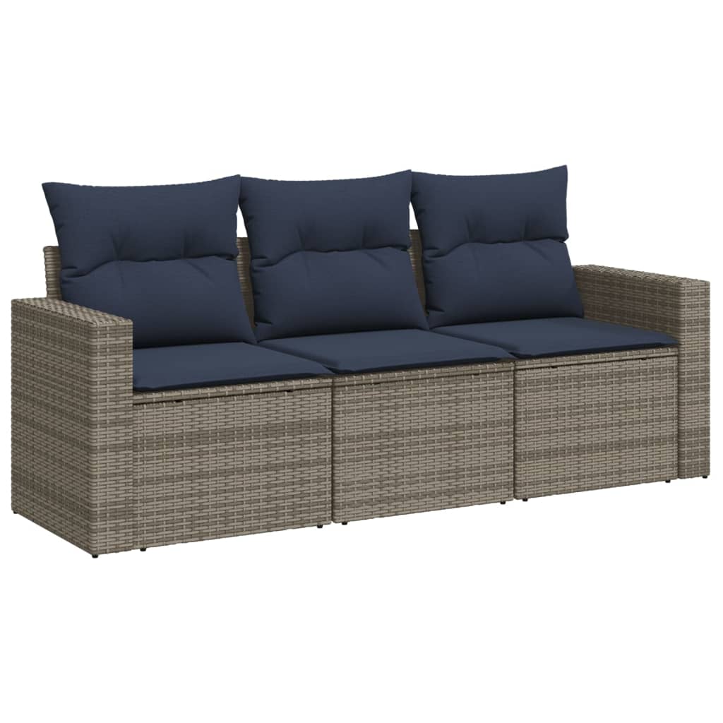3-częściowa sofa do ogrodu, z poduszkami, szara, polirattanowa