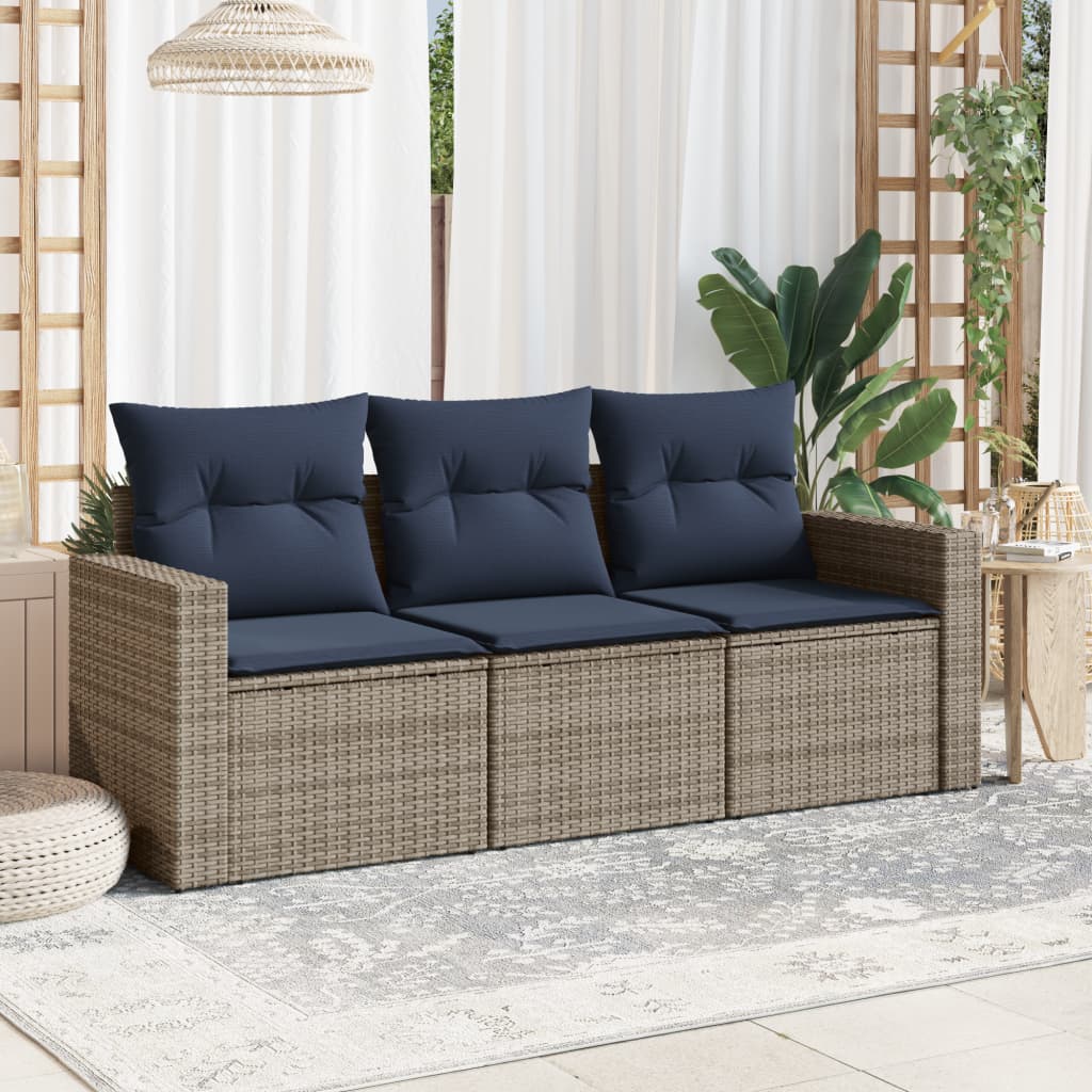 3-częściowa sofa do ogrodu, z poduszkami, szara, polirattanowa
