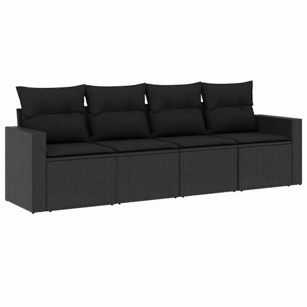 vidaXL 4-osaline aiadiivani komplekt patjadega, must, pol&uuml;rotang
