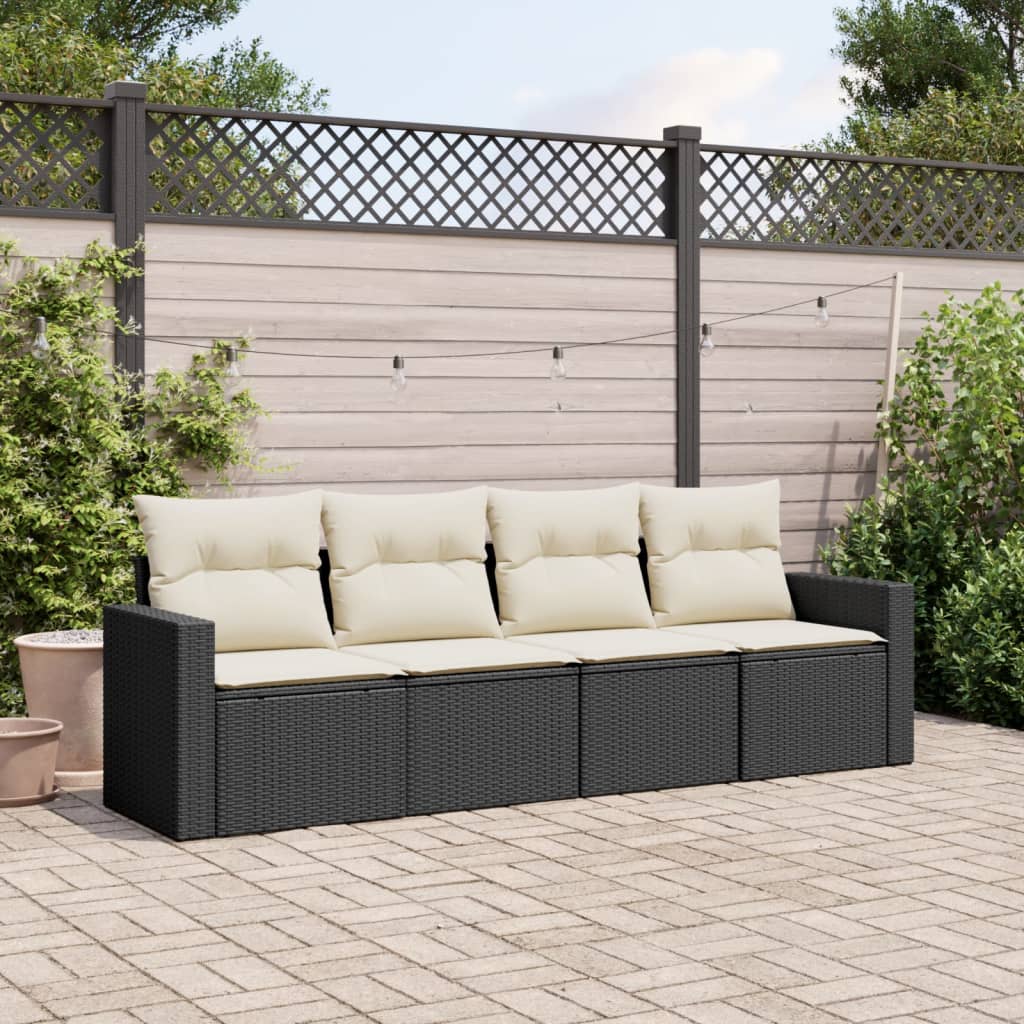 vidaXL 4-tlg. Garten-Sofagarnitur mit Kissen Schwarz Poly Rattan