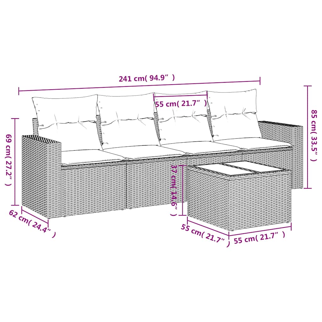Set mobilier de grădină cu perne, 5 piese, negru, poliratan 3218675 - imagine 3