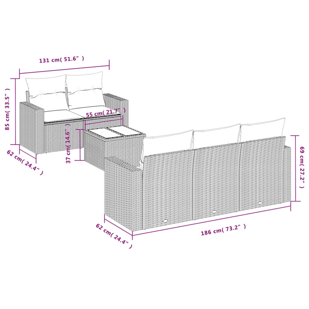 vidaXL 6-delige Loungeset met kussens poly rattan zwart afbeelding