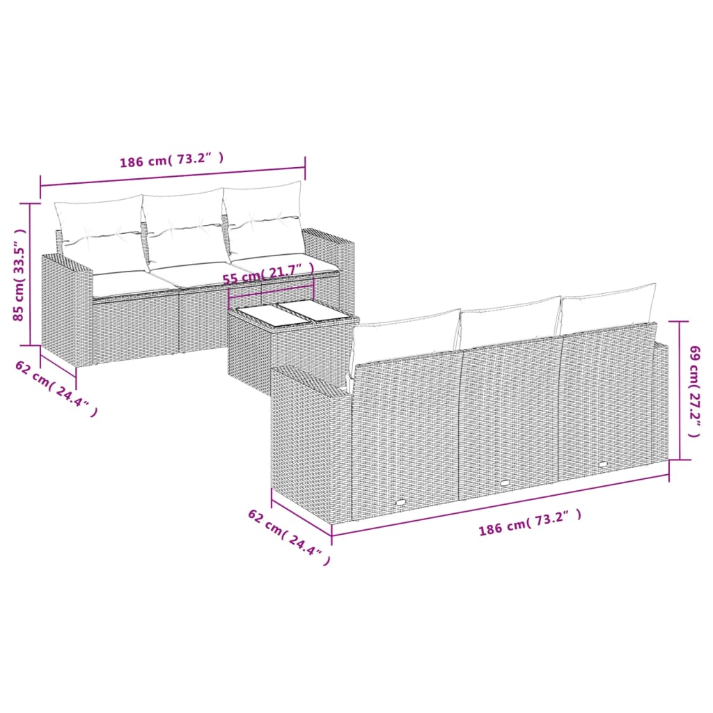 vidaXL 7-delige Loungeset met kussens poly rattan zwart afbeelding