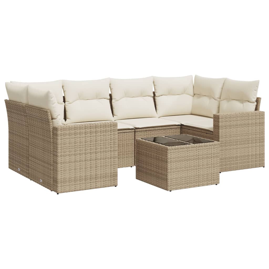 Thumbnail - vidaXL 7-tlg. Garten-Sofagarnitur mit Kissen Beige Poly Rattan