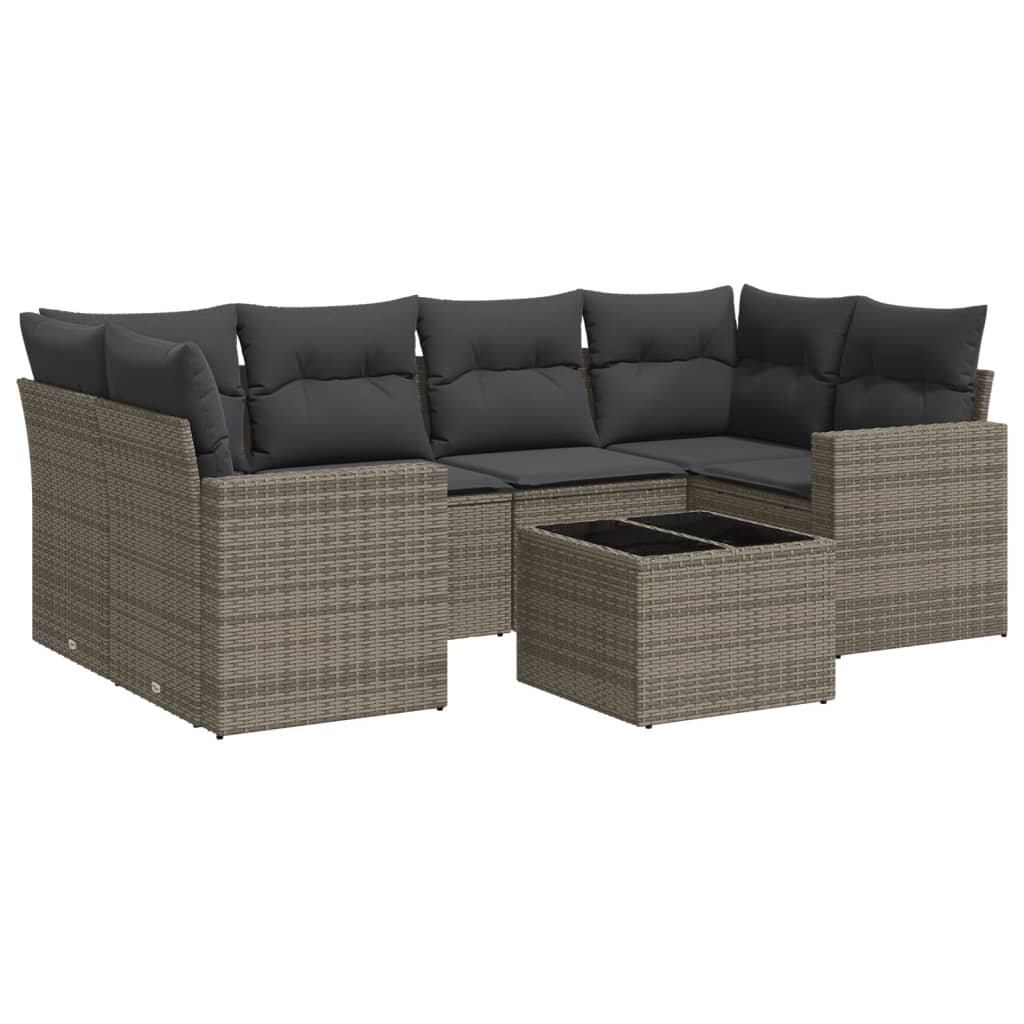 Thumbnail - vidaXL 7-tlg. Garten-Sofagarnitur mit Kissen Grau Poly Rattan